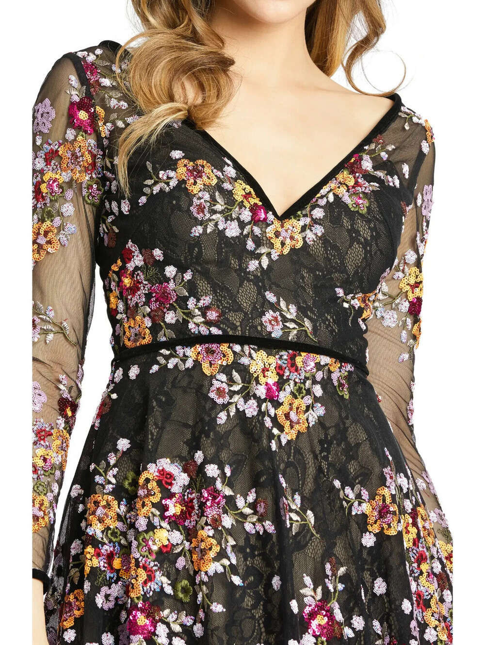 New, Mac Duggal Floral Embroidered Tea Length Dress in Black Sz 6 #MD2208 - Picture 4 of 9